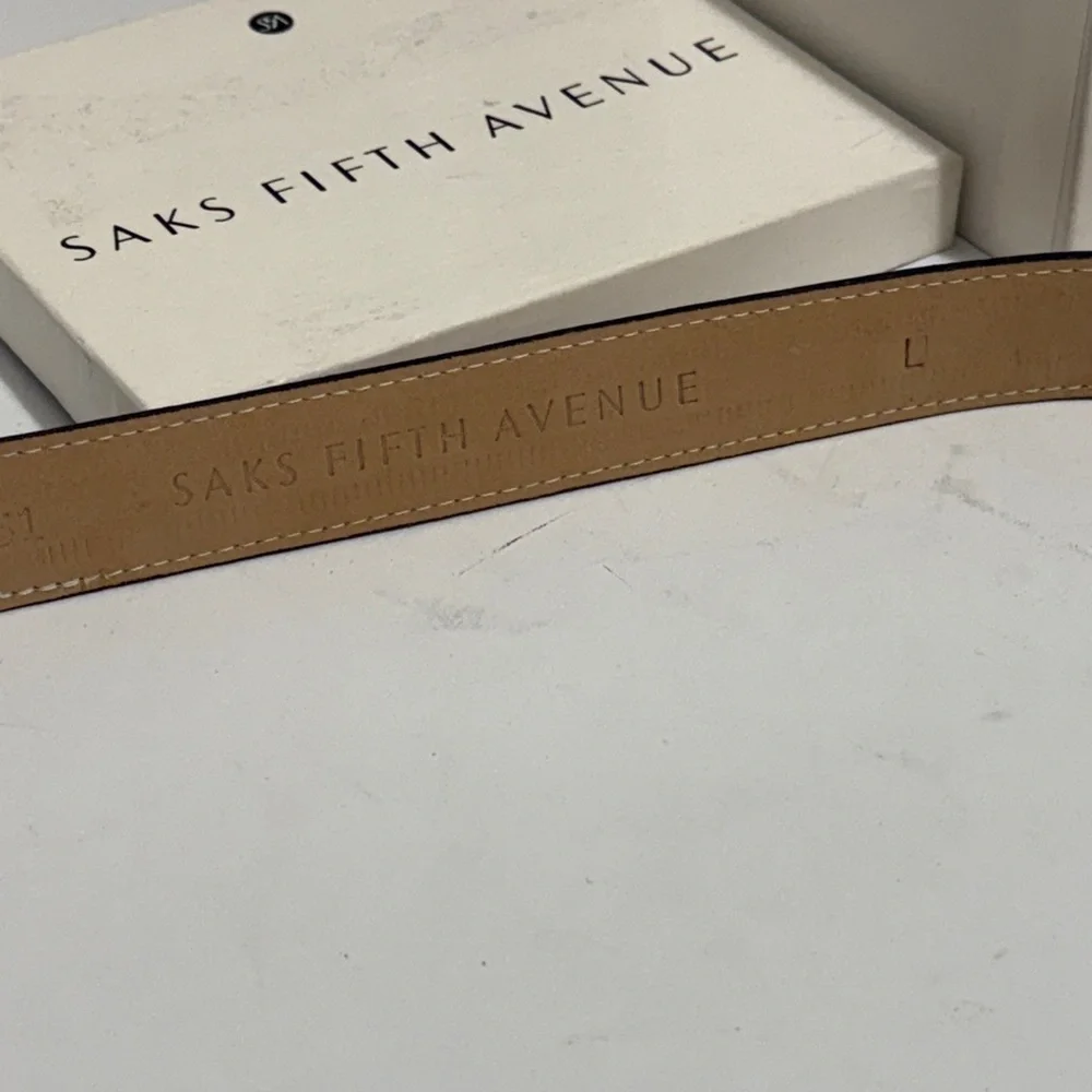 Saks Fifth Avenue Camel Leather Belt with Gold Accent